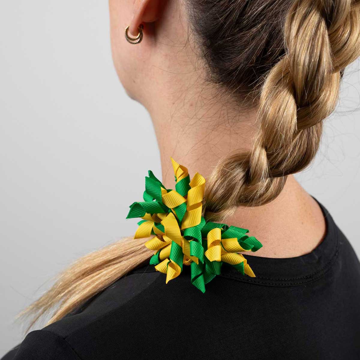 Diamonds Green and Gold Hair Pom-Pom Hair Bow